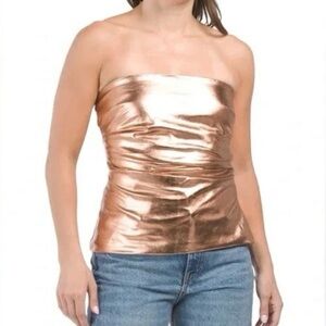 Zara Rose Gold Metallic Strapless Going Out Party Tube Top Size Small NWT